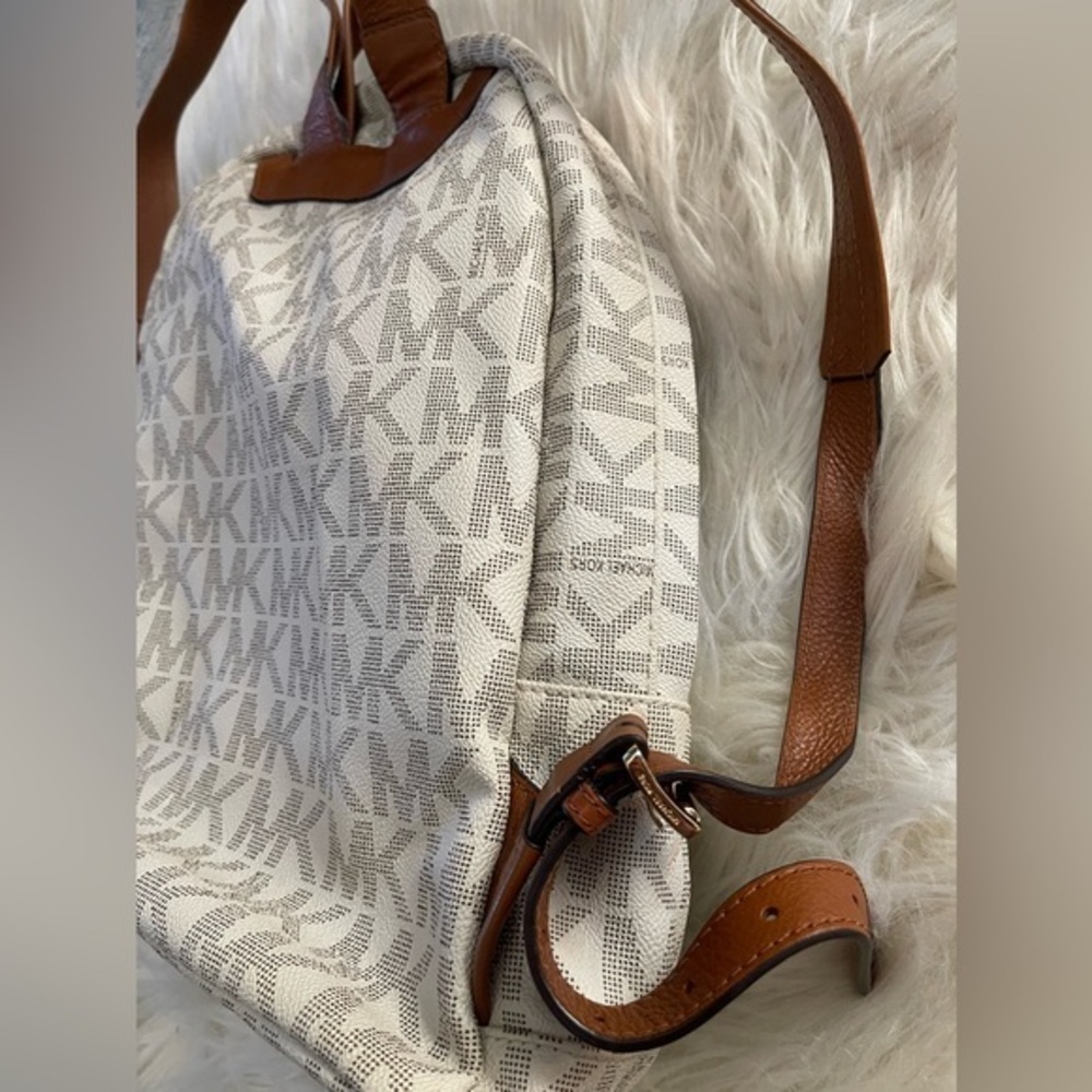 Michael Kors Beige Monogram jet set‎ signature backpack vanilla large leather - Picture 14 of 16